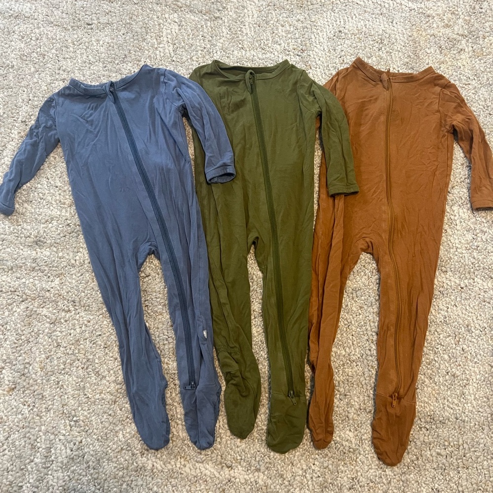 Kids Footed One-Piece Zip onesie- Blue, Green, brown
